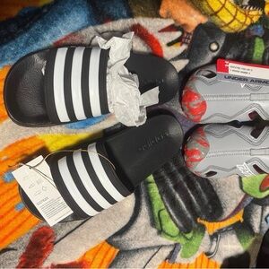 Adidas Kids Black and White Slide Sandals